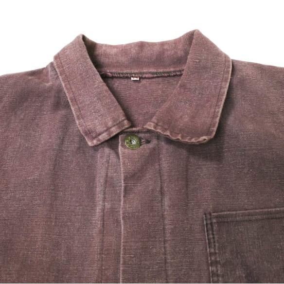 フレンチヴィンテージ 月桂樹ボタン オーバーダイ コットンキャンバス カバーオール 54 パープル ユーロ VINTAGE ワークジャケット フレンチヴィンテージ 月桂樹ボタン オーバーダイコットンキャンバス