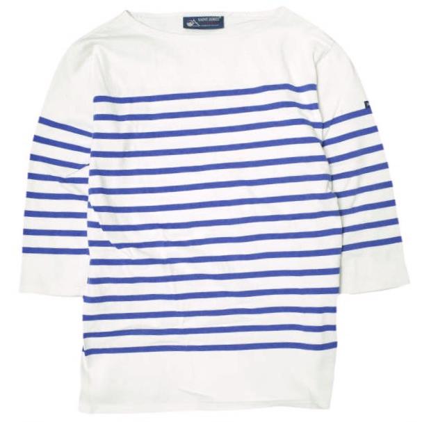SAINT JAMES セントジェームス フランス製 NAVAL 3/4 ナヴァル ボーダーボートネック七分袖Tシャツ 1 ホワイト/コバルトブルー カットソー | 