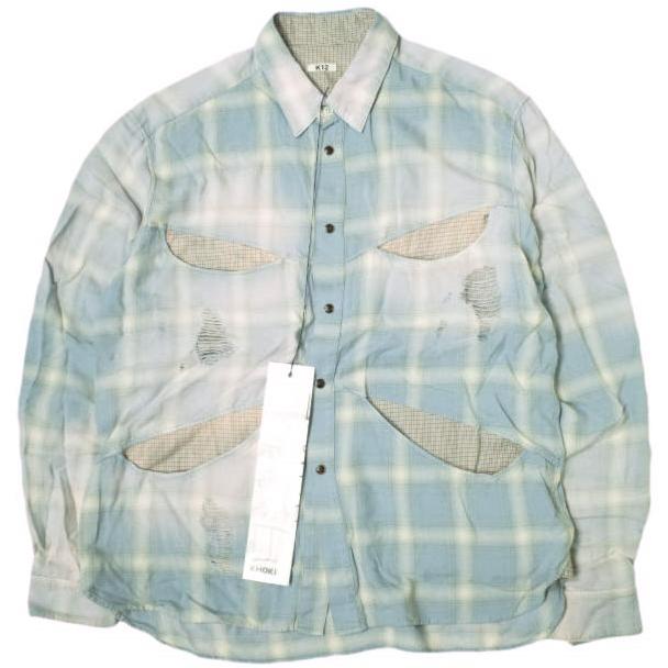 新品 KHOKI コッキ 25SS 日本製 Vintage-Effect Shirt ヴィンテージエフェクトシャツ 25ss-b-01 2 Blue オンブレチェック ダメージ加工 | 