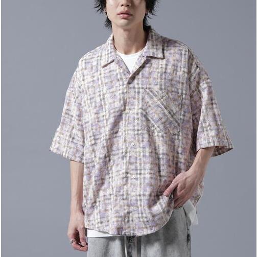 新品 Danke Schon ダンケシェーン 25SS BLEACH CHECK OPEN COLLER SHIRTS ブリーチチェックオープンカラーシャツ UNS25082 Free パープル |  | 02