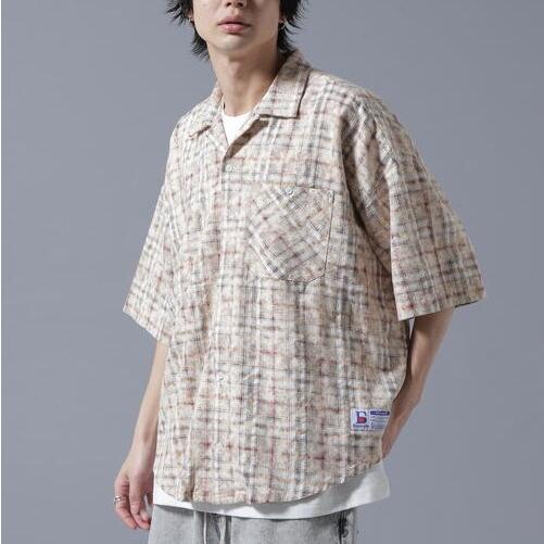 新品 Danke Schon ダンケシェーン 25SS BLEACH CHECK OPEN COLLER SHIRTS ブリーチチェックオープンカラーシャツ UNS25082 Free ベージュ |  | 02