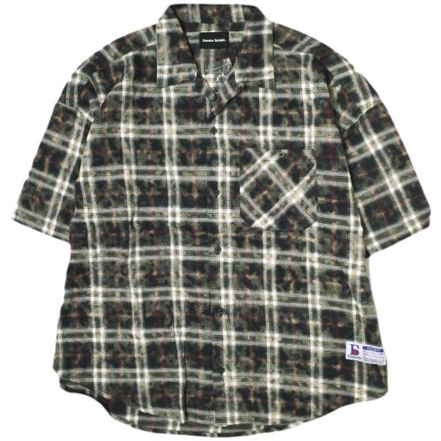 新品 Danke Schon ダンケシェーン 25SS BLEACH CHECK OPEN COLLER SHIRTS ブリーチチェックオープンカラーシャツ UNS25082 Free ブラック | 