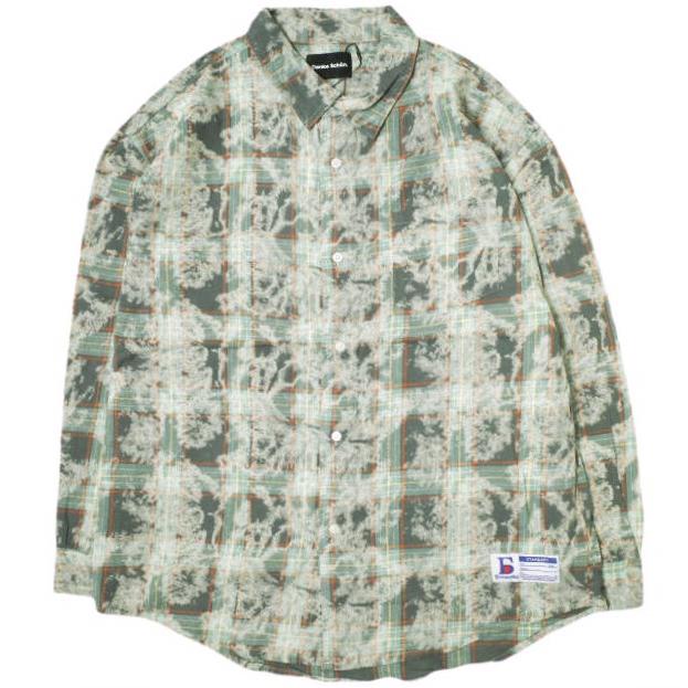 新品 Danke Schon ダンケシェーン 25SS WEB＆DEPOT限定 BLEACH CHECK LONG SHIRT ブリーチチェックロングスリーブシャツ UNS25084 グリーン | 