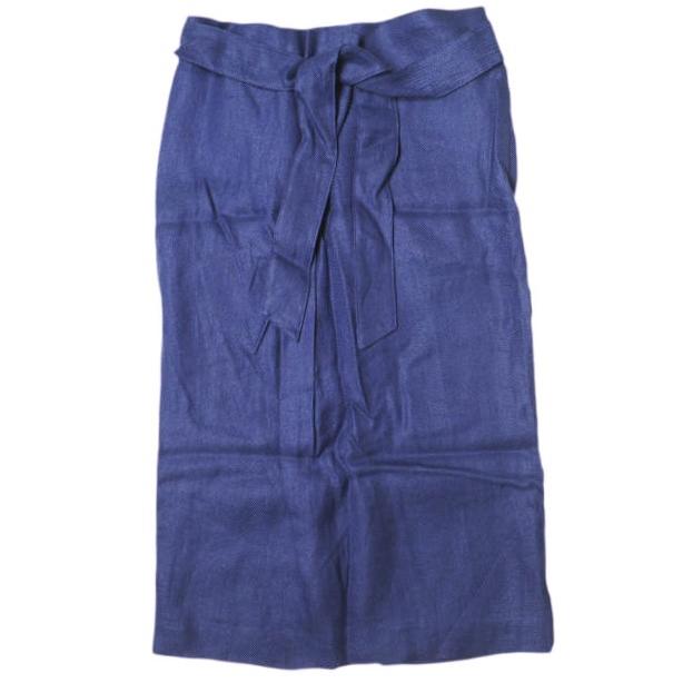 6 ROKU BEAUTY＆YOUTH UNITED ARROWS ロク 日本製 TUCK TIGHT SKIRT リネンタックタイトスカート 8624-299-0035 36 NAVY リボン g22586 | 