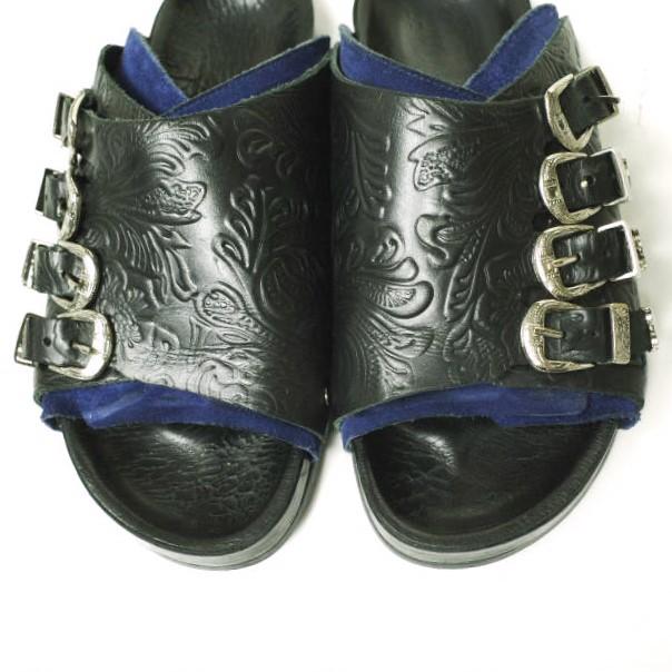 TOGA PULLA トーガ プルラ Metal Buckle Emboss Sandal メタルバックルエンボスストラップサンダル AJ698 36(23cm) BLACK/NAVY レザー |  | 04