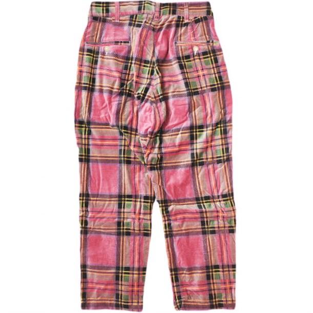 AiE (Arts in Education) エーアイイー RLJ Pant - Plaid Velveteen 1タックテーパードパンツ 28 ピンク チェック ベロア ベルベット |  | 01