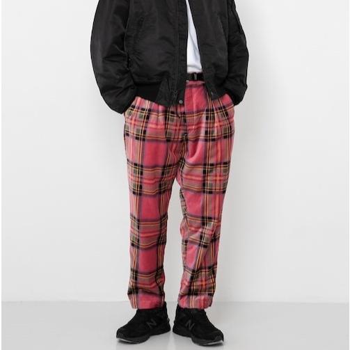 AiE (Arts in Education) エーアイイー RLJ Pant - Plaid Velveteen 1タックテーパードパンツ 28 ピンク チェック ベロア ベルベット |  | 02