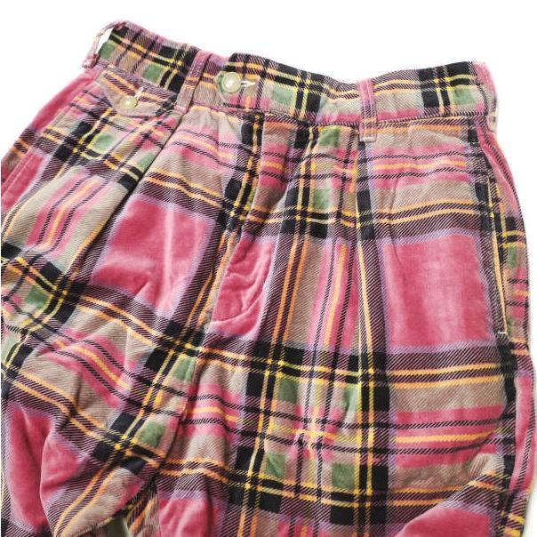 AiE (Arts in Education) エーアイイー RLJ Pant - Plaid Velveteen 1タックテーパードパンツ 28 ピンク チェック ベロア ベルベット |  | 03