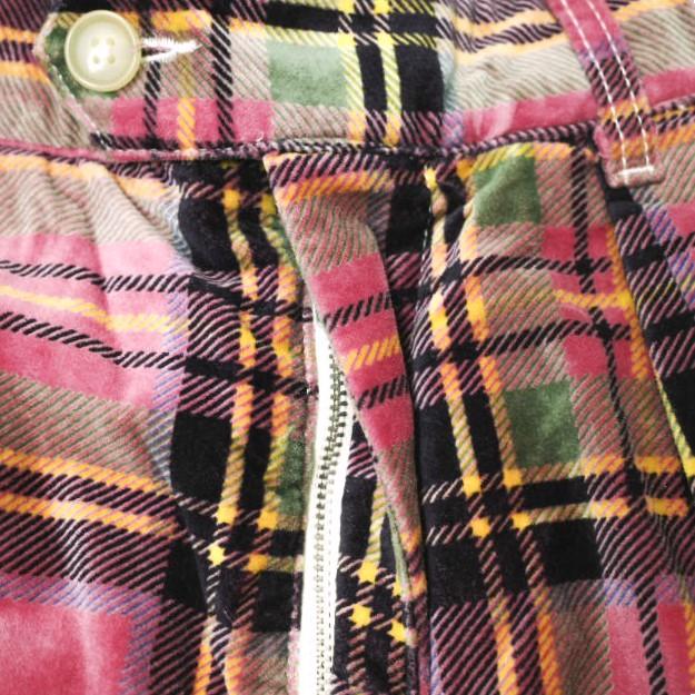 AiE (Arts in Education) エーアイイー RLJ Pant - Plaid Velveteen 1タックテーパードパンツ 28 ピンク チェック ベロア ベルベット |  | 04