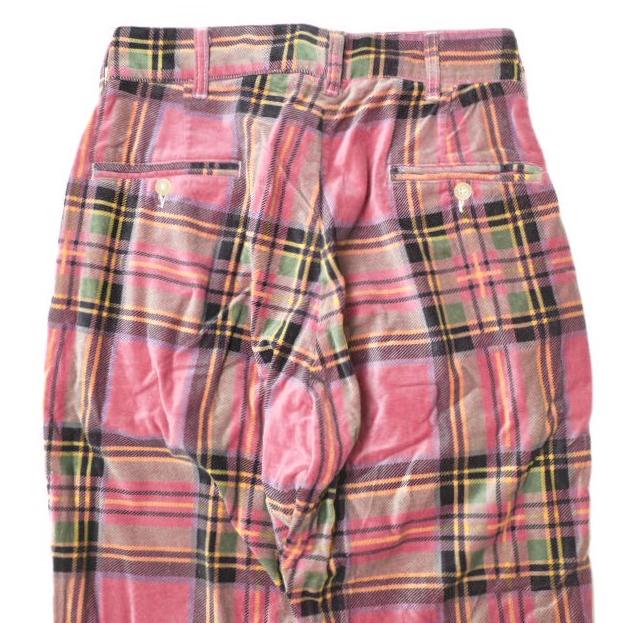 AiE (Arts in Education) エーアイイー RLJ Pant - Plaid Velveteen 1タックテーパードパンツ 28 ピンク チェック ベロア ベルベット |  | 05