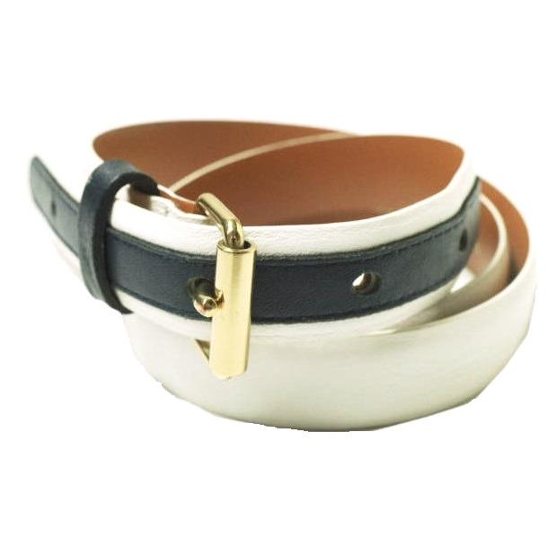 MAISON BOINET メゾンボワネ フランス製 20mm レザーナローベルト 90154 80/32 WHITE/NAVY g22734 | 