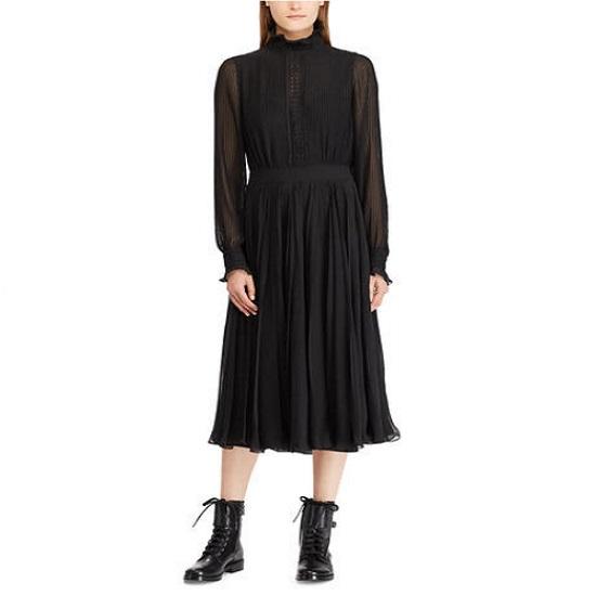 POLO RALPH LAUREN ポロ・ラルフローレン プリーテッドジョーゼットドレス 211718468001 0 BLACK ロング ワンピース 定価74,800円 g22847 |  | 02