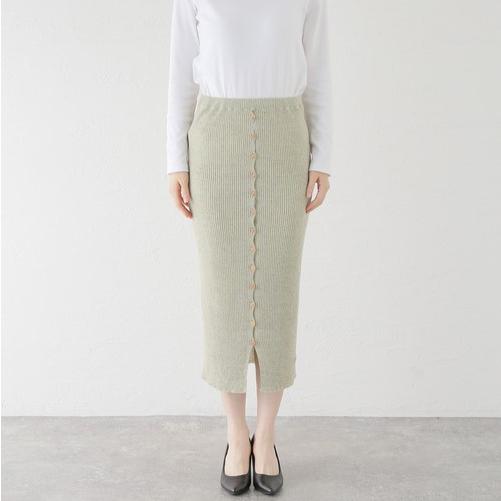 新品 BASERANGE ベースレンジ 24AW フランス製 DANDE SKIRT リブニット ボタンダウンスカート XS Light Green 定価49,940円 ボトムス |  | 02