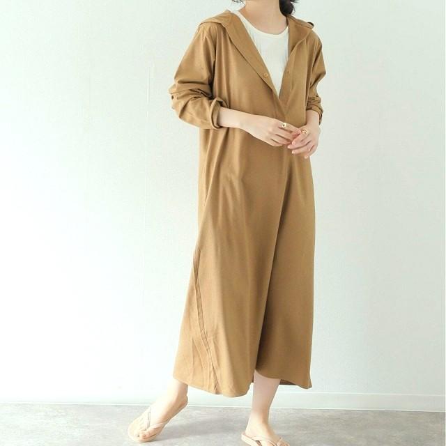 新品 BASERANGE ベースレンジ 23AW VESTER DRESS - Wild Silk ワイルドシルク フード付きロングワンピース XS Bath Brown 定価36,740円 |  | 02