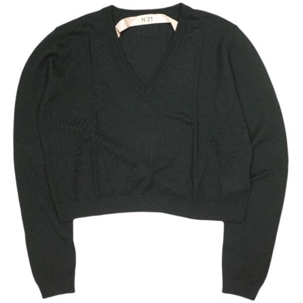 新品 N°21 ヌメロヴェントゥーノ 23SS A2 MAGLIA PULLOVER メリノウールVネッククロップドニット 23S-A030-9000 38 BLACK 定価64,900円 | 