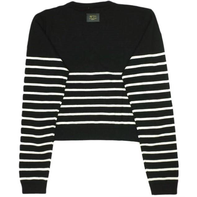 新品 N°21 ヌメロヴェントゥーノ 23SS メリノウールVネックボーダークロップドニット 23S-A027-9000 38 BLACK セーター 定価64,900円 |  | 01