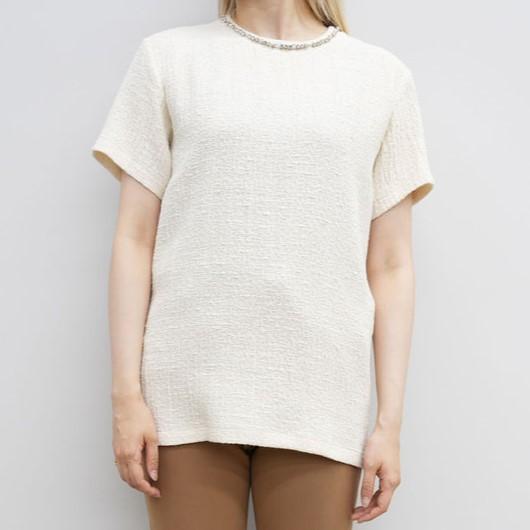 N°21ヌメロヴェントゥーノ　ビジューボタン 半袖ニット トップス　シルク N°21ヌメロヴェントゥーノ ビジューボタン 半袖ニット トップス