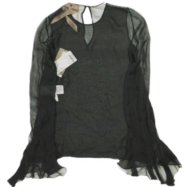 新品 N°21 ヌメロヴェントゥーノ 23SS フリルシルクブラウス L2 BLUSA TESSUTO 23S-G072-5586 36 BLACK 定価86,900円 シースルー シャツ |  | 01