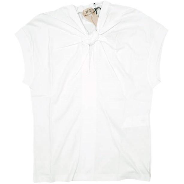 新品 N°21 ヌメロヴェントゥーノ 24SS リボンデザインハーフスリーブトップス 24S-F021-4157 38 WHITE Tシャツ カットソー 定価42,900円 | 
