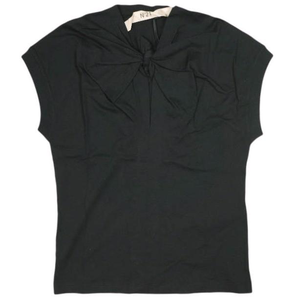 新品 N°21 ヌメロヴェントゥーノ 24SS リボンデザインハーフスリーブトップス 24S-F021-4157 38 BLACK Tシャツ カットソー 定価42,900円 | 