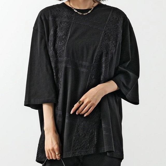 新品 N°21 ヌメロヴェントゥーノ 24SS オーバーサイズレースTシャツ 24P-F042-6330 XS BLACK ロゴ カットソー 定価69,300円 トップス |  | 02