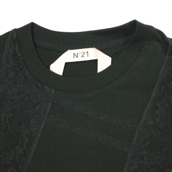 新品 N°21 ヌメロヴェントゥーノ 24SS オーバーサイズレースTシャツ 24P-F042-6330 XS BLACK ロゴ カットソー 定価69,300円 トップス |  | 05