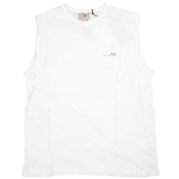新品 N°21 ヌメロヴェントゥーノ 22SS ロゴプリント ノースリーブTシャツ 22SW-F101-4203 40 WHITE カットソー 定価25,300円 トップス | 