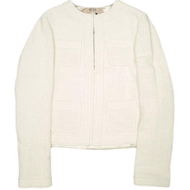 新品 N°21 ヌメロヴェントゥーノ 24SS コットンツイード ノーカラーホックジャケット 24S-L014-0126 40 OFF WHITE 定価141,900円 g23017 | 