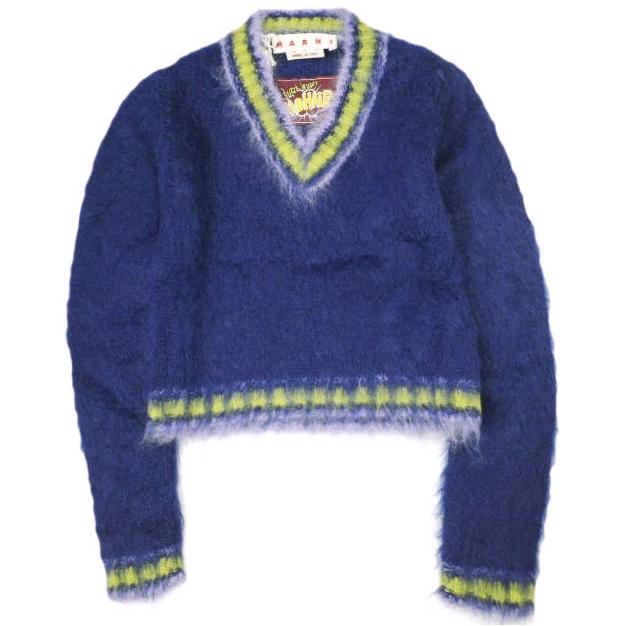 新品 MARNI マルニ 23AW FUZZY WUZZY ブルーストライプトリムモヘヤ