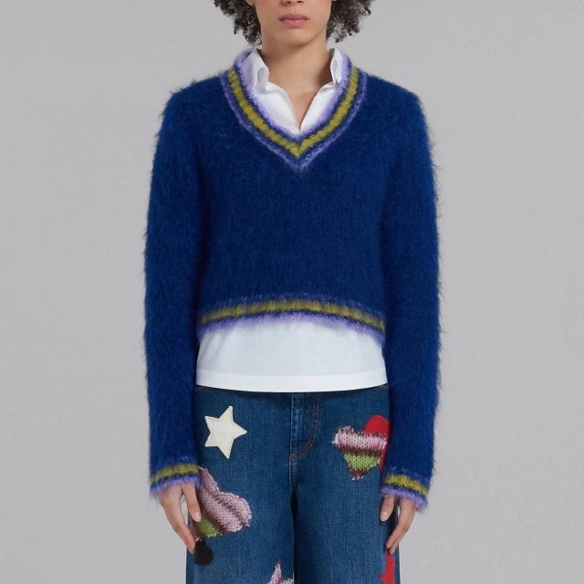 新品 MARNI マルニ 23AW FUZZY WUZZY ブルーストライプトリムモヘヤ