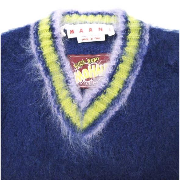 新品 MARNI マルニ 23AW FUZZY WUZZY ブルーストライプトリムモヘヤジャンパー Vネックカレッジニット CVMD0108Q0 UFU108 38 定価138,600円 |  | 05