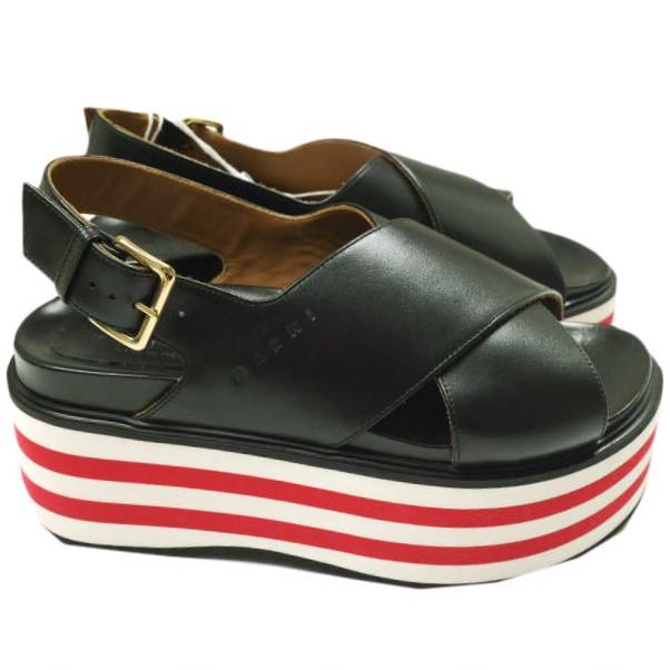 新品 MARNI マルニ 22SS フスベッドウエッジソールサンダル ZPMS007506 P3586 37(23.5-24cm) BLACK 定価119,900円 レザーストラップ 厚底 |  | 02