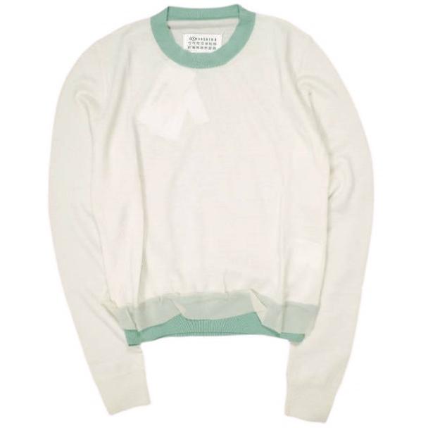 新品 Maison Margiela 1 メゾンマルジェラ 21SS カラートリム ハイゲージウールクルーネックニット S51HA1114 S OFF WHITE 定価83,600円 | 