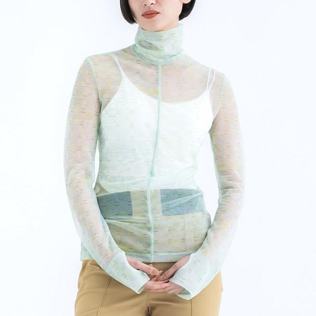 新品 Mame Kurogouchi マメクロゴウチ Marble Printed Plaid Sheer High Neck Top シアーカットソー MM23SS-JS020 1 MINT 定価35,200円 |  | 02