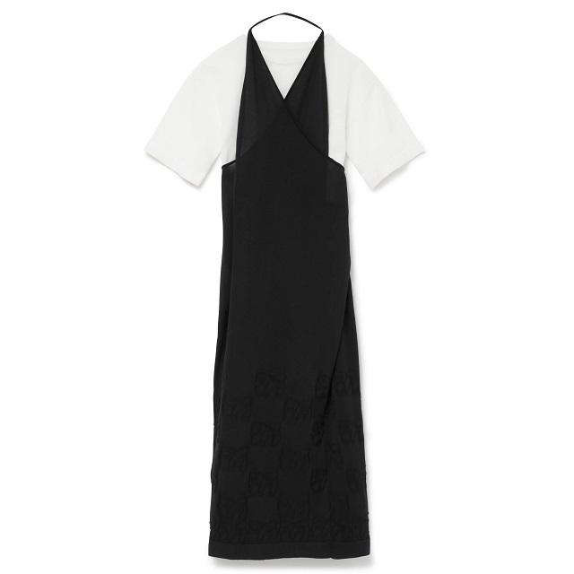 新品 TAN タン 23SS 日本製 SIGNATURE PATTERNED TWIST DRESS＆CROPPED TEE ワンピース ＆ Tシャツ セットアイテム TN23SS023 BLACK | 