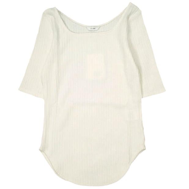 新品 CLANE クラネ 日本製 RIB DEEP NECK TOPS リブディープネックトップス 12105-1312 1 WHITE 半袖 スクエアネック カットソー トップス | 