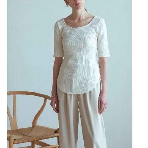 新品 CLANE クラネ 日本製 RIB DEEP NECK TOPS リブディープネックトップス 12105-1312 1 WHITE 半袖 スクエアネック カットソー トップス |  | 02