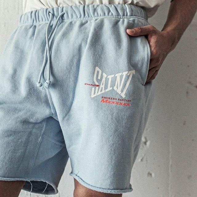 新品 SAINT MICHAEL セントマイケル 25SS SWEAT SHORTS / RIBON SAINT カットオフ スウェットショーツ SM-HR8-0000-060 S BLUE Mxxxxxx |  | 02