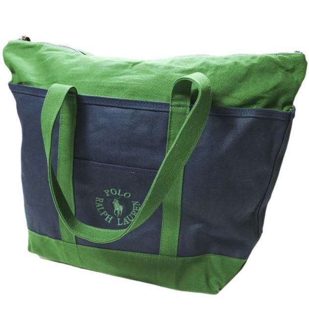 POLO RALPH LAUREN ポロ・ラルフローレン ロゴエンブロイダード キャンバストートバッグ 405898642001 NAVY/GREEN 特大サイズ カバン | 