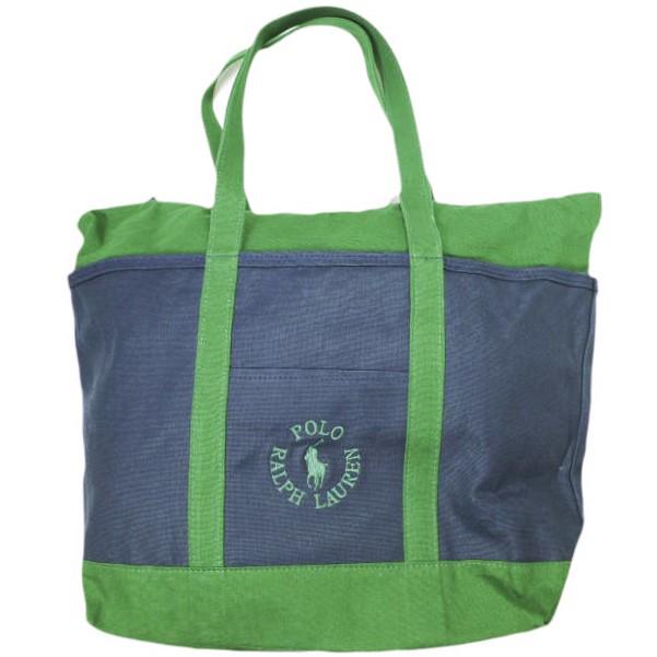 POLO RALPH LAUREN ポロ・ラルフローレン ロゴエンブロイダード キャンバストートバッグ 405898642001 NAVY/GREEN 特大サイズ カバン |  | 01