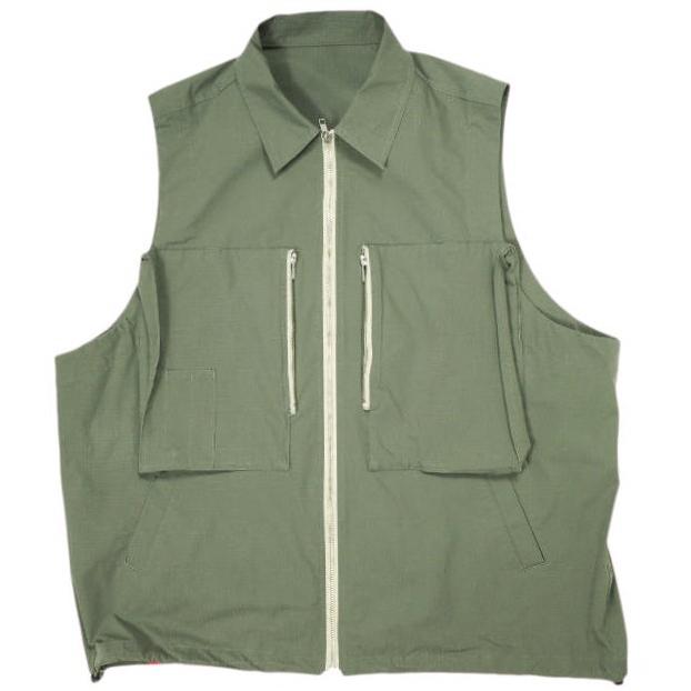 PHINGERIN フィンガリン 24SS 日本製 FLOAT POCKETS ZIP VEST フロートポケット リップストップ ジップベスト PD-241-JK-111 XL Olive | 