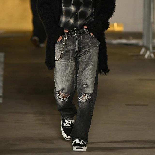 KAMIYA カミヤ 24SS Denim Pants クラッシュ加工 ウォッシュドデニムパンツ G12PT029 L BLACK MYne MAISON MIHARA YASUHIRO ジーンズ KAMIYA カミヤ 24SS Denim Pants クラッシュ加工 ウォッシュドデニム