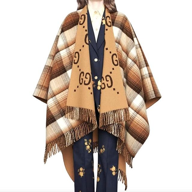 GUCCI グッチ イタリア製 GGロゴ リバーシブルポンチョ 145x185cm BROWN/BEIGE ケープ コート ショール 大判 ストール チェック アウター |  | 01