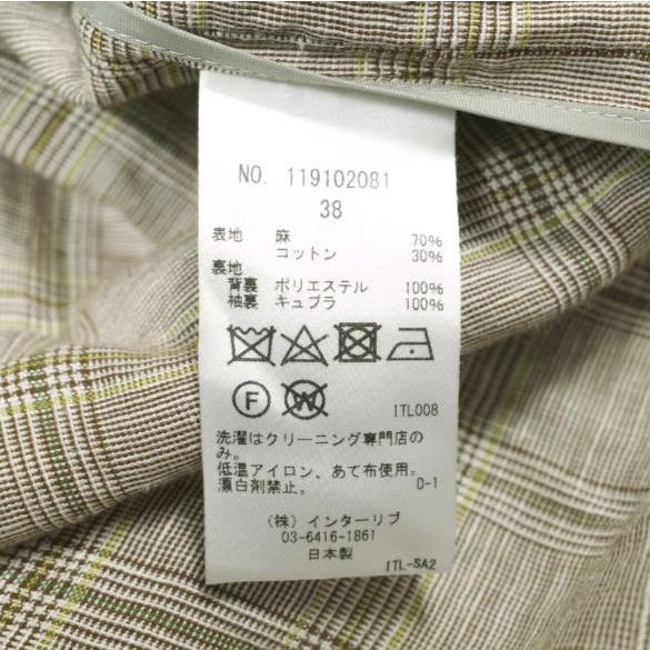SACRA サクラ 19SS 日本製 リネンコットン グレンチェック ガウンコート 119102081 38 BEIGE アウター g23322 |  | 06