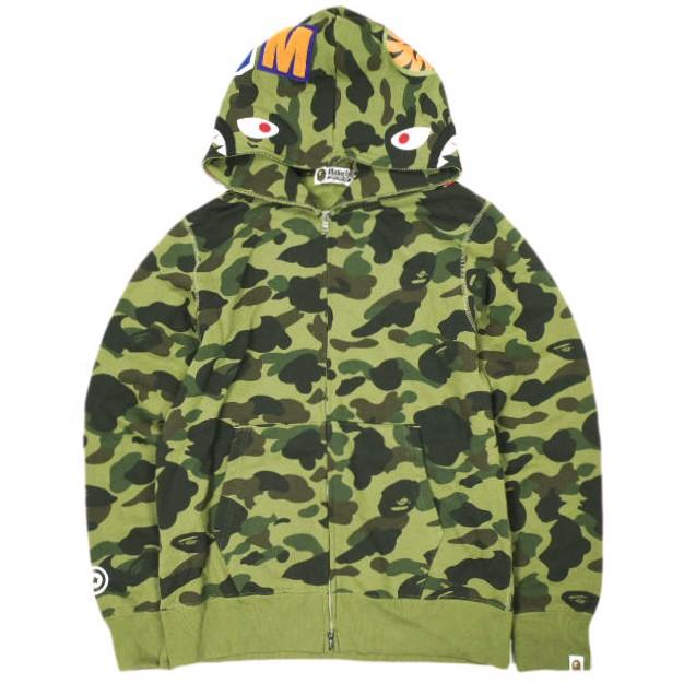 新品 A BATHING APE ア ベイシング エイプ 1ST CAMO SHARK FULL ZIP HOODIE カモフラージュ シャークパーカー 001ZPI201004M L GREEN | 