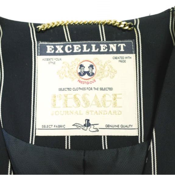 JOURNAL STANDARD L'ESSAGE ジャーナルスタンダード 日本製 ストライプノーカラージャケット ドッレープダブルクロスジャケット NAVY/WHITE |  | 02