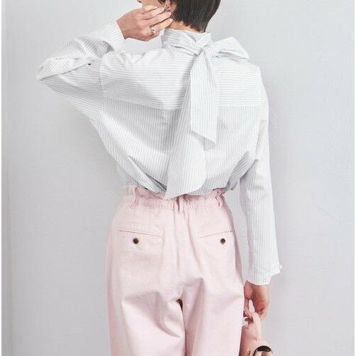 UNITED ARROWS ユナイテッドアローズ 25SS 日本製 ビッグリボンボウタイブラウス 1521-215-1505 38 WHITE/NAVY STRIPE 長袖 シャツ g23489 |  | 02