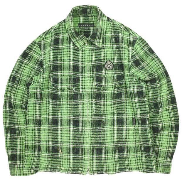 roarguns ロアーガンズ 24SS 日本製 PLAID ZIP SHIRTS カットオフチェックジップシャツ 24SGB-09 3 GREEN 長袖 roar ロアー g23507 | 