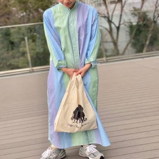 BEAMS BOY ビームスボーイ マルチストライプスタンドカラーワンピース 13-26-0870-195 Free Murti 長袖 シャツ ロング ドレス トップス |  | 02