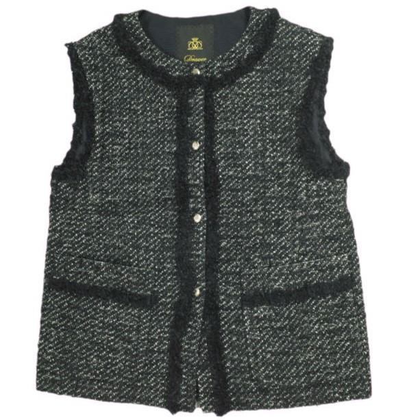 Drawer ドゥロワー 24AW 日本製 FALL1 ツイードフリンジジレ 6522-299-0889 36 Black ジレ ベスト 定価121,000円 トップス g23658 | 